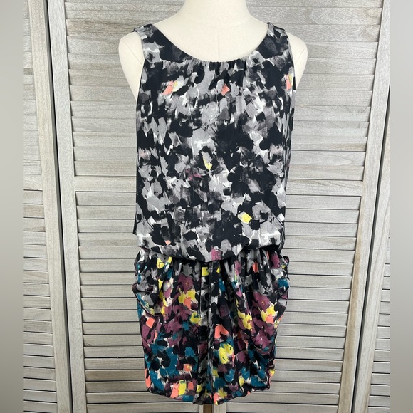 BCBGMaxAzria Dresses & Skirts - BCBG MAXAZRIA Janis Drop Waist Sleeveless Dress with Tie Black/Multi-Small